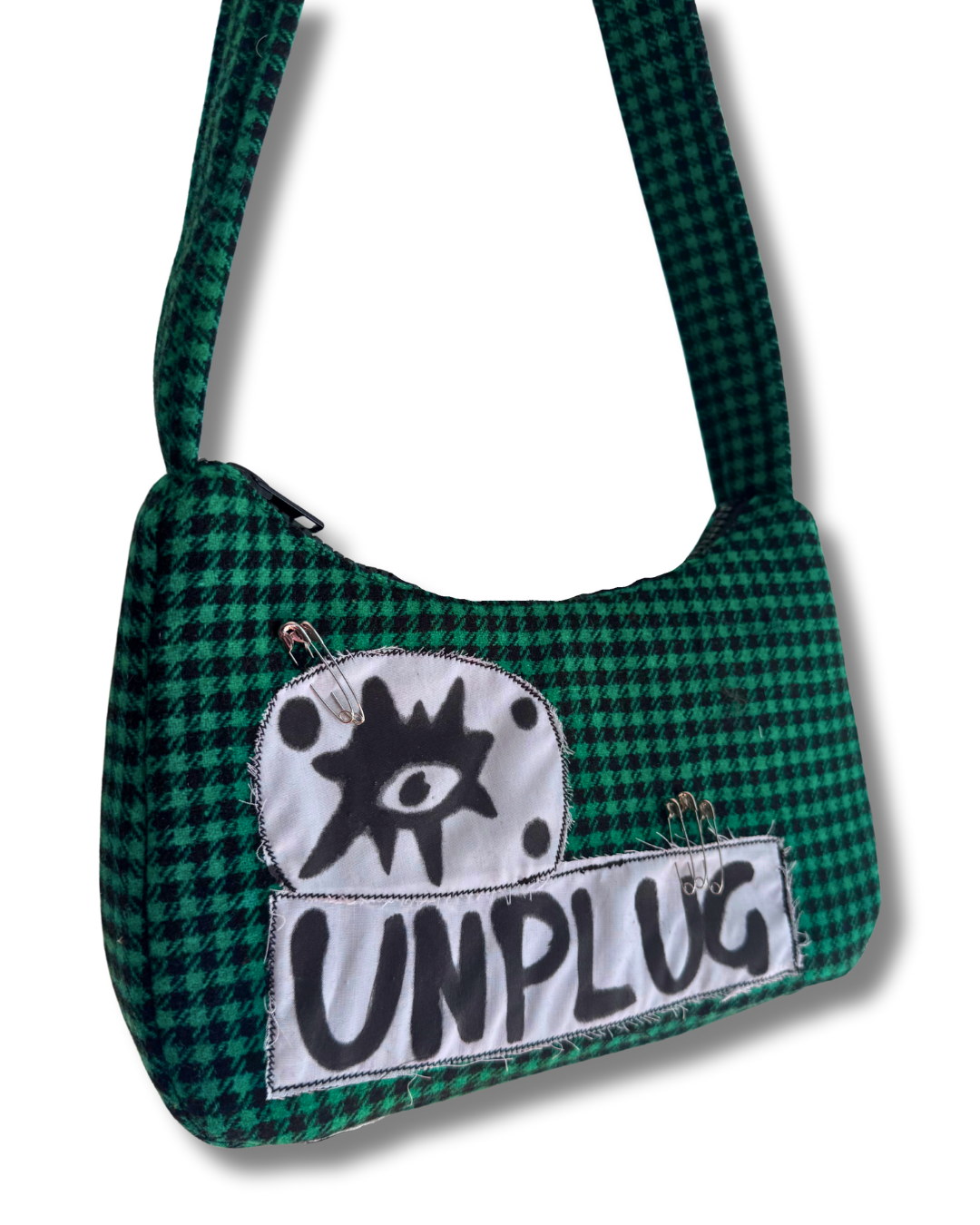 Unplug Green Houndstooth Bag